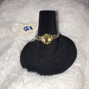 Canary yellow genuine crystal and sterling silver ring with whale tail bezel